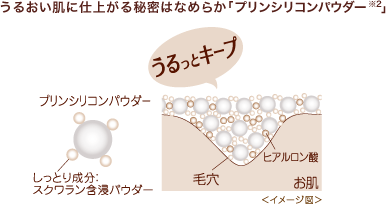 うるおい肌に仕上がる秘密はなめらか「プリンシリコンパウダー※2」