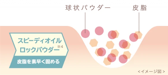 スピーディオイルロックパウダー（※5）が皮脂を素早く固める＜イメージ図＞