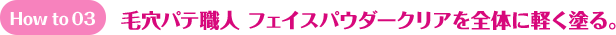 How to 03 毛穴パテ職人 フェイスパウダークリアを全体に軽く塗る。