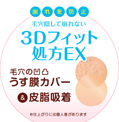 崩れを防止　毛穴隠して崩れない3Dフィット
処方EX　毛穴の凹凸うす膜カバー＆うす膜カバー