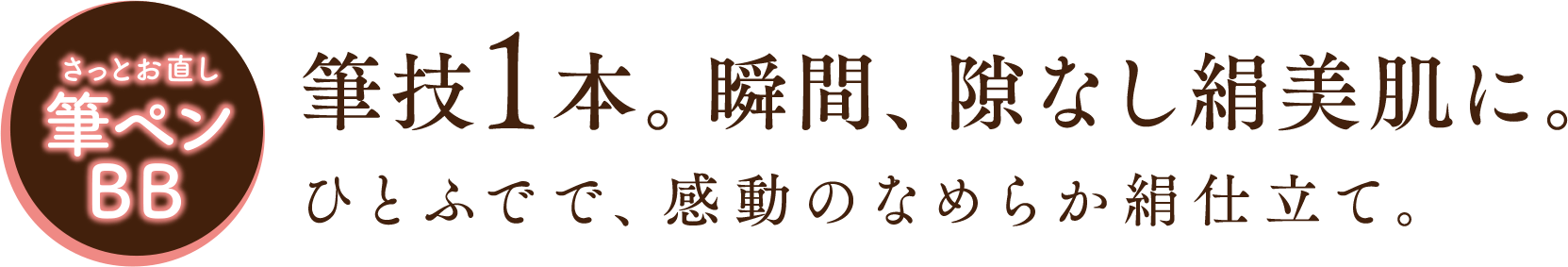 筆技1本。瞬間、隙なし絹美肌に。ひとふでで、感動のなめらか絹仕立て。