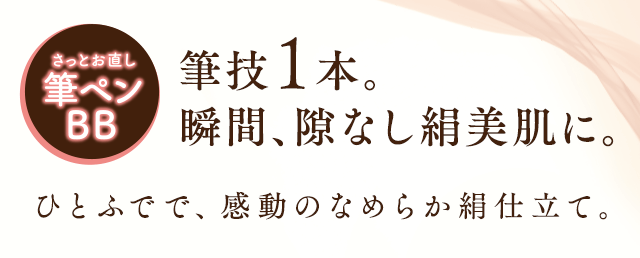 筆技1本。瞬間、隙なし絹美肌に。ひとふでで、感動のなめらか絹仕立て。