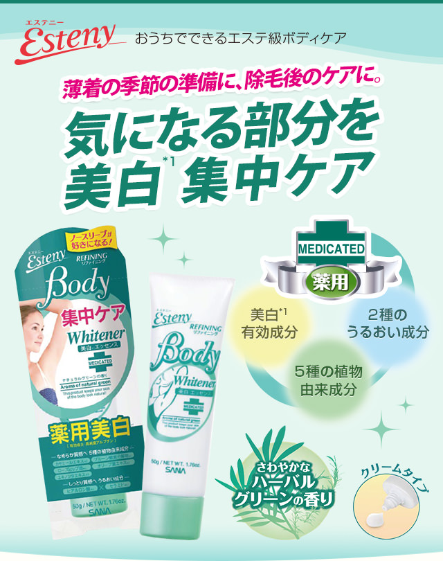エステニー 薬用ボディホワイトナー｜なめらか本舗・毛穴パテ職人など
