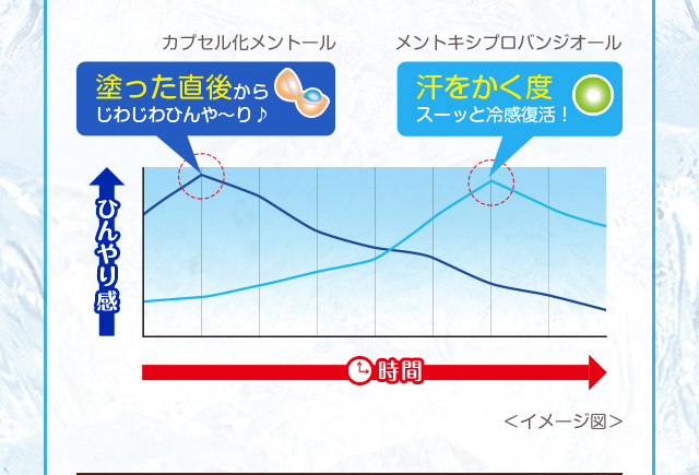 カプセル化メントール　塗った直後からじわじわひんや〜り　メントキシプロバンジオール　汗をかく度スーッと冷感復活！