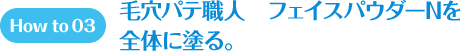 How to 03 毛穴パテ職人　フェイスパウダーNを全体に塗る。